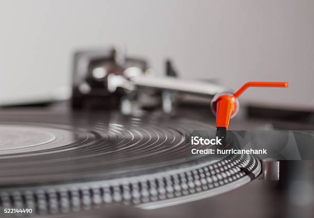 Turntable Playing Vinyl Record With Music Stock Photo - Download Image Now - Arts Culture and Entertainment, Close-up, Club DJ