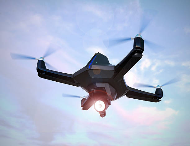 istock Stealth drone equip with search light flying in the sky 522145900