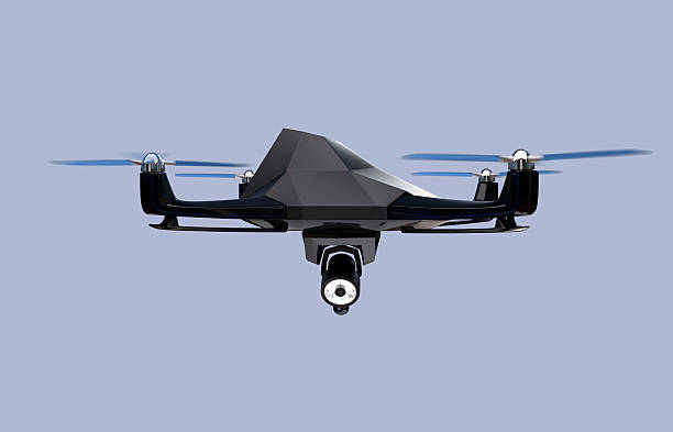 istock Stealth drone equip with search light flying in the sky 522145944