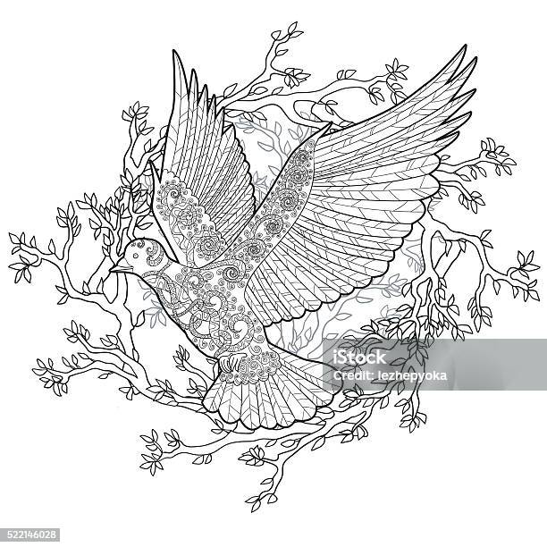 Flying Dove With High Details Stock Illustration - Download Image Now - Adult, Bird's Nest, Coloring