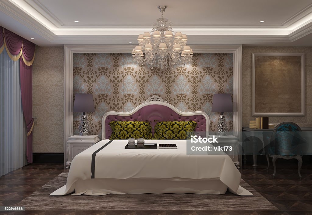 Bedroom Interior 3D Rendering 3D rendering bedroom Interior of a classic style Apartment Stock Photo