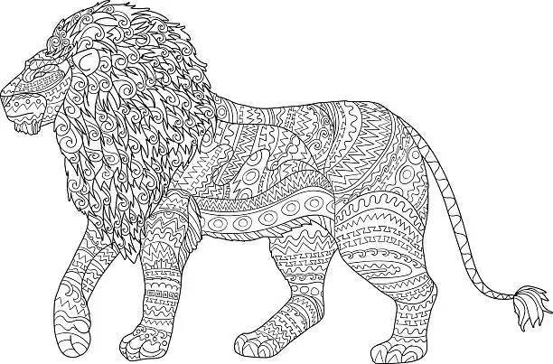 Vector illustration of Adult coloring page for antistress with lion.