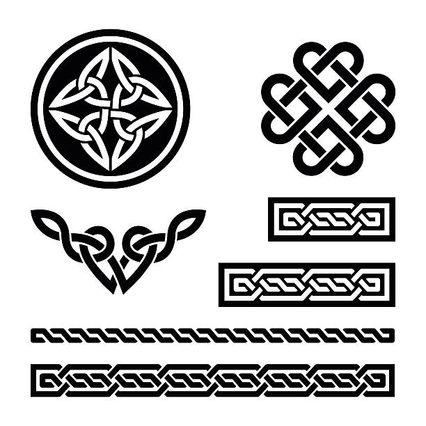 ilustraciones, imágenes clip art, dibujos animados e iconos de stock de celta nudos, mallas y patrones-vector - celtic culture tied knot frame braided