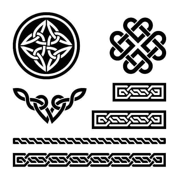 셀틱 매듭, 브레이드, 패턴-벡터 - celtic culture tied knot northern ireland cross stock illustrations
