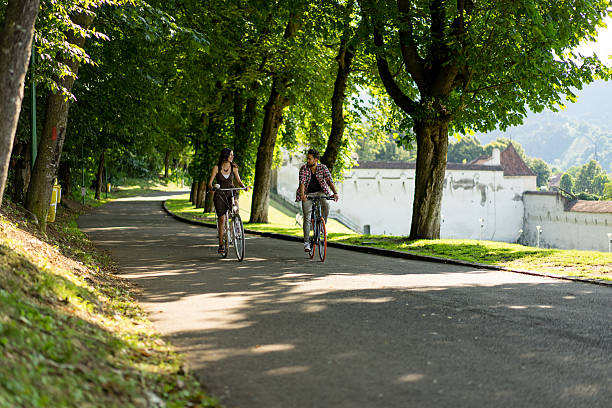 istock bikes on the driveway with trees 522148622