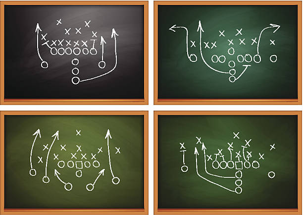 Football play drawn out on a chalk board Illustration contains a transparency blends/gradients. Additional .aiCS5 included. EPS 10 defending sport stock illustrations