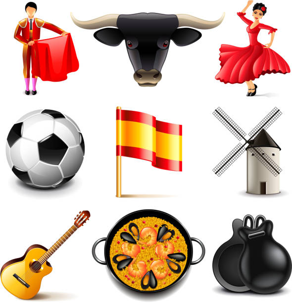 spanien-icons, vektor-set - kastagnetten stock-grafiken, -clipart, -cartoons und -symbole