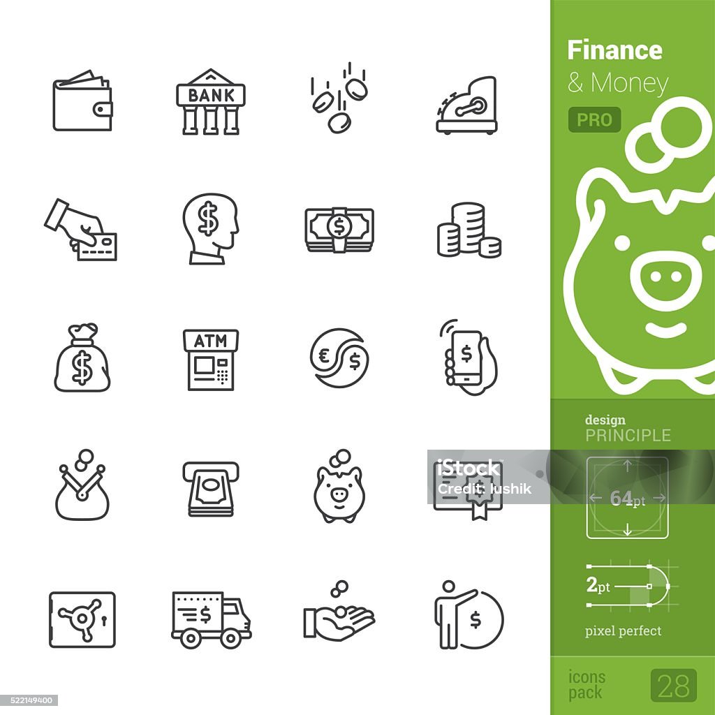 Finance and Money vector icons - PRO pack Finance and Money related single-line icons pack. Icon Symbol stock vector