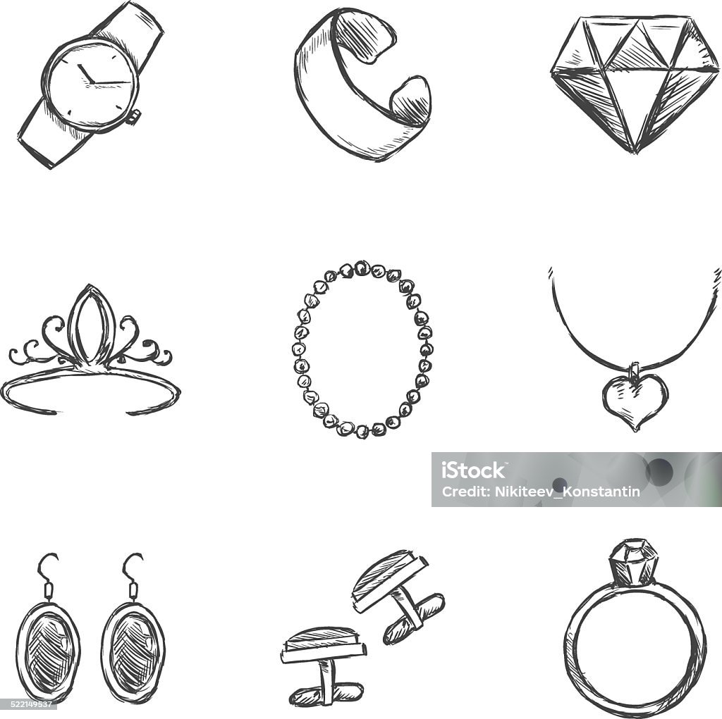 Vector Set of  Sketch Jewelry Icons Cuff Link stock vector