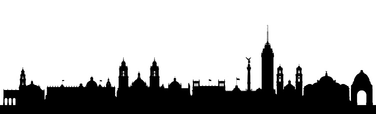 Skyline of famous buildings of Mexico City, isolated on white.