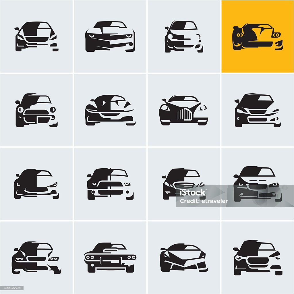 car icons, car silhouettes, car front car icons,  graphic vector car silhouettes, car front view, car logo design Car stock vector