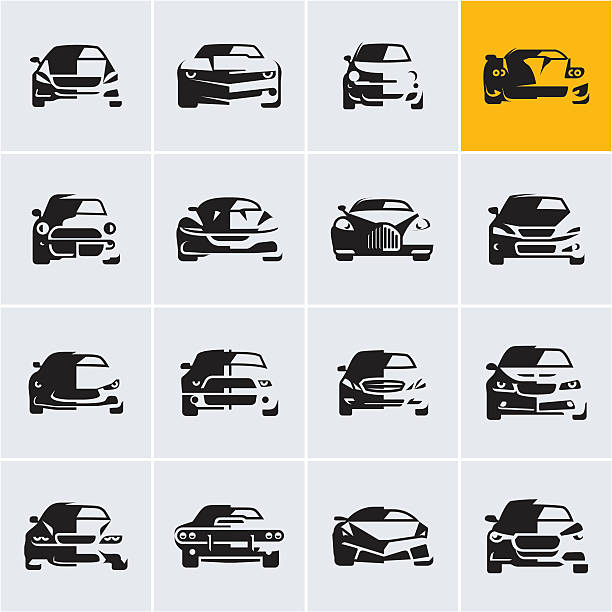 car icons, car silhouettes, car front car icons,  graphic vector car silhouettes, car front view, car logo design front view stock illustrations