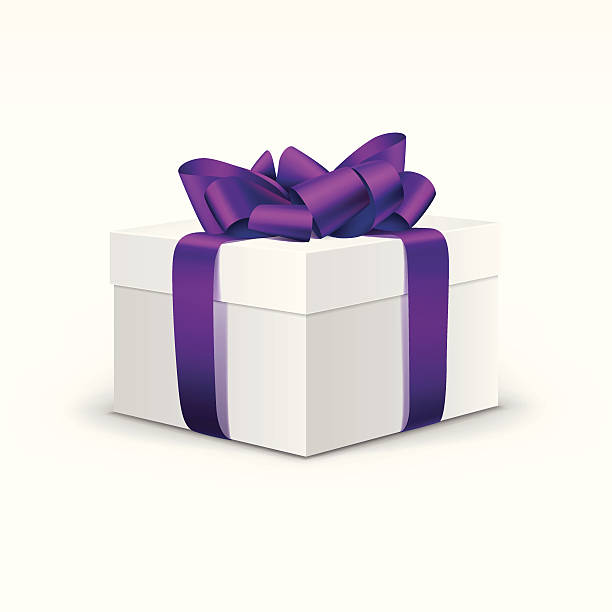 ilustrações de stock, clip art, desenhos animados e ícones de caixa de presente branca com fita isolado violeta roxo - gift box white background decoration birthday