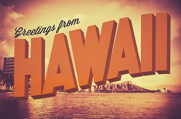 carte postale rétro salutations de hawaï - vague déferlante photos photos et images de collection