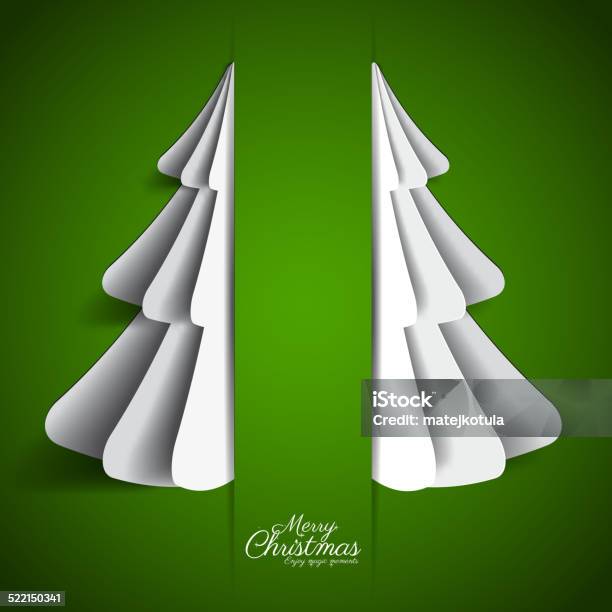 Creative Paper Christmas Tree On Green Background Stock Illustration - Download Image Now - Abstract, Art, Art And Craft