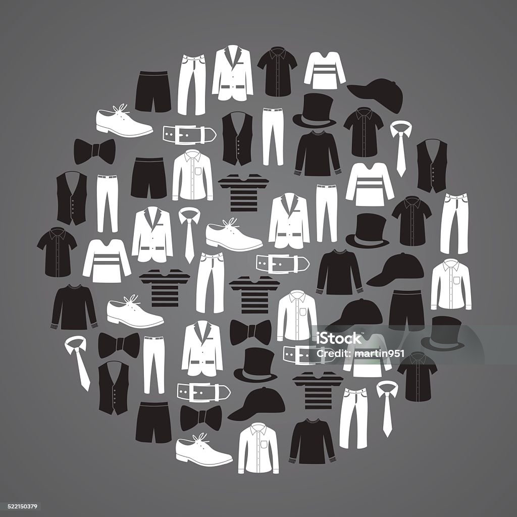 white and black mens clothing icons in circle eps10 Clothing stock vector