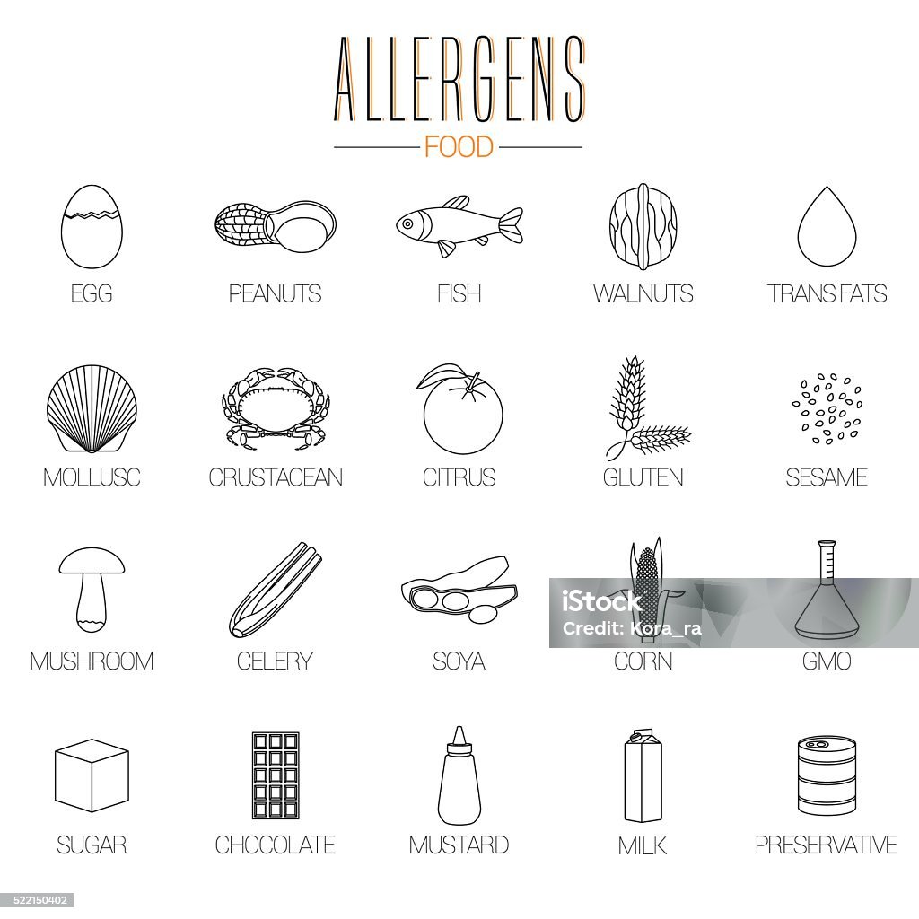 Ein Satz von Vektor-food Allergenen Symbole Informationen - Lizenzfrei Abnehmen Vektorgrafik