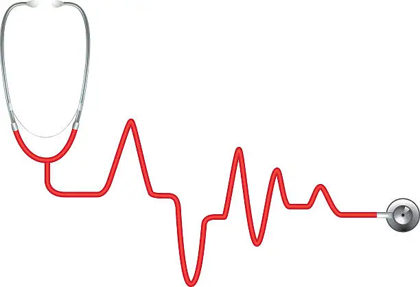 Vector illustration of Red Heart Rate Stethoscope - EKG