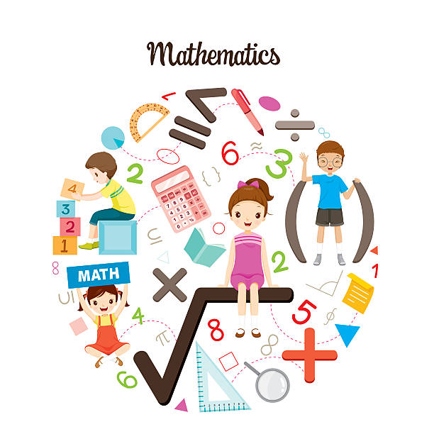 kinder mit mathematik formel, nummer und symbole - child mathematics education mathematical symbol stock-grafiken, -clipart, -cartoons und -symbole