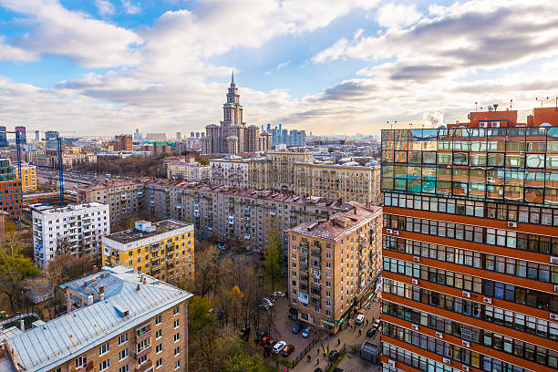 Modern apartment buildings in Moscow Top View Modern apartment buildings in the new district of Moscow moscow stock pictures, royalty-free photos & images