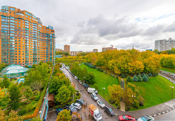 istock Modern apartment buildings in Moscow Top View 522154343