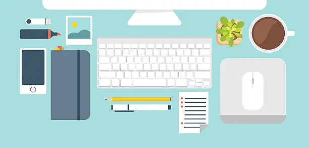 Vector illustration of Office desk setting