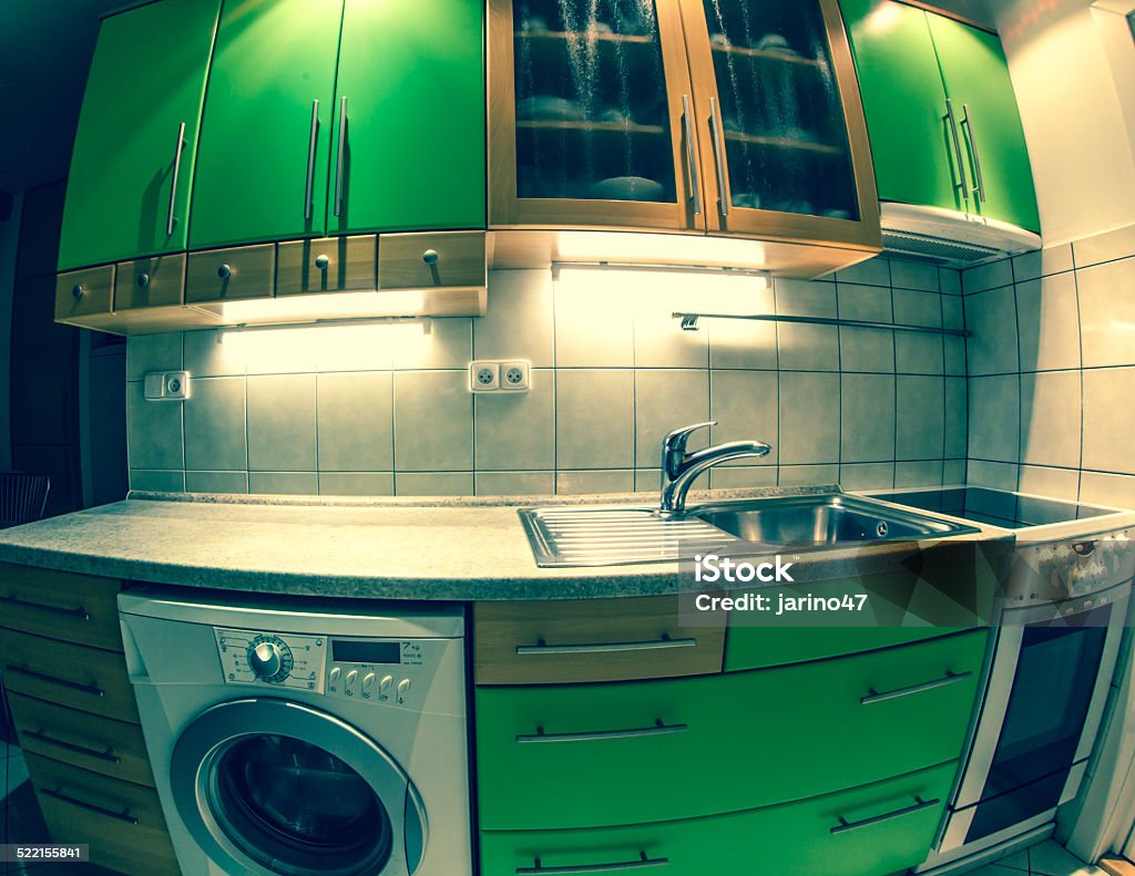Green kitchen Cabinet Stock Photo