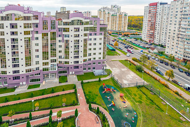 istock Modern apartment buildings in Moscow Top View 522166189