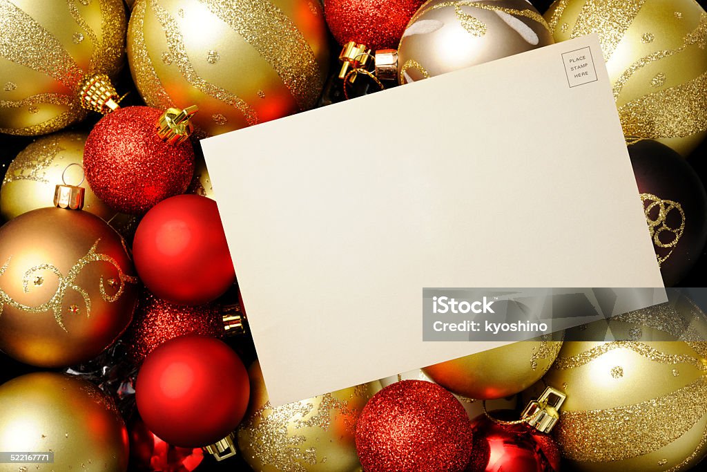 空白のオールドポストカードカラフルなクリスマスボール - お祝いのロイヤリティフリーストックフォト