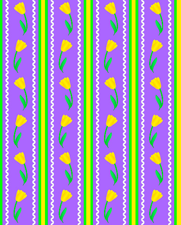 Jpg, Striped purple wallpaper pattern with yellow tulips, accent stitching and ric rac.