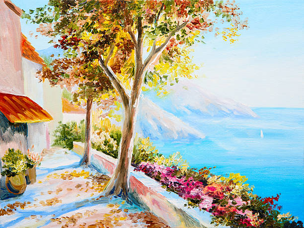 istock painting - house near the sea, seascape 522168401