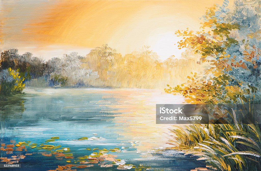 painting - sunset on the lake painting - sunset on the lake, bright sunset Abstract stock illustration