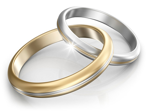 3d render. Wedding rings isolated on white background.