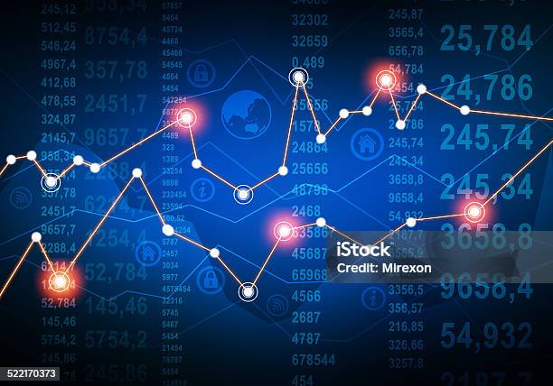 Abstract Financial Graph On Background Of Falling Numbers Stock Photo - Download Image Now