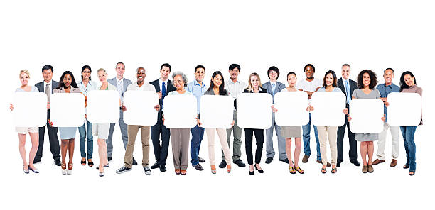 istock Multiethnic Business People Holding Blank White Placards 522171369