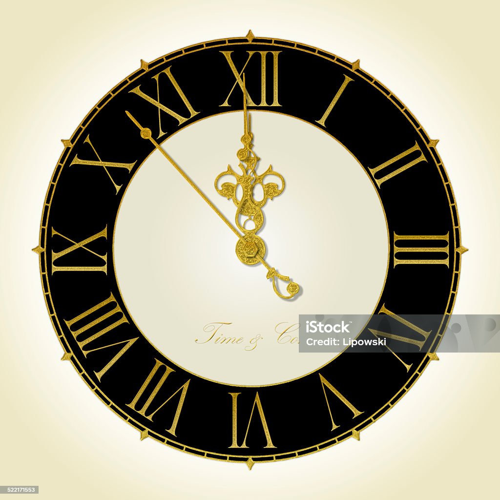 Old antique wall clock Illustration of antique wall clock 7 seconds to midnight or noon Clock Hand Stock Photo