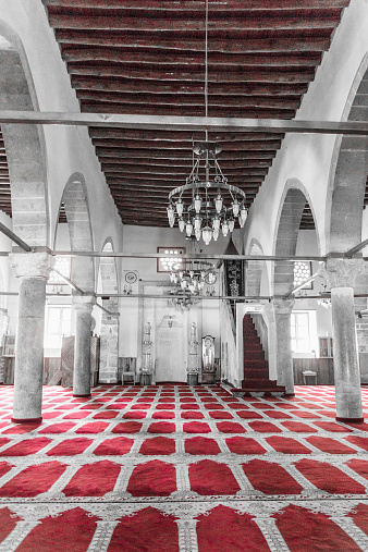 Mosque interior with red carpet