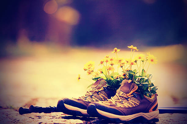 hiking boots with yellow flowers