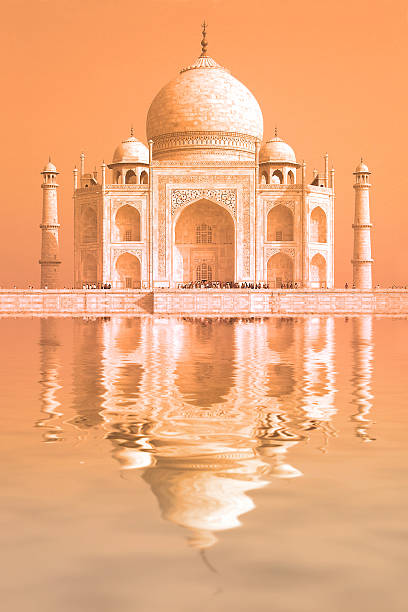 istock Taj Mahal with water reflections at sunset, Agra, India 522188741