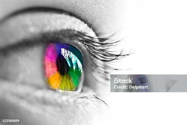 Girl Colorful And Natural Rainbow Eye On White Background Stock Photo - Download Image Now