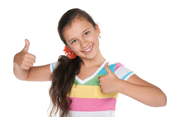 istock Pretty girl holds her thumbs up 522189597