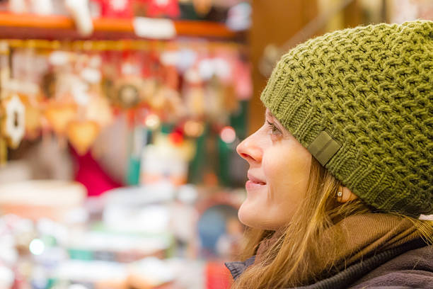 Marvelling at the wonders of the Christmas Market stock photo
