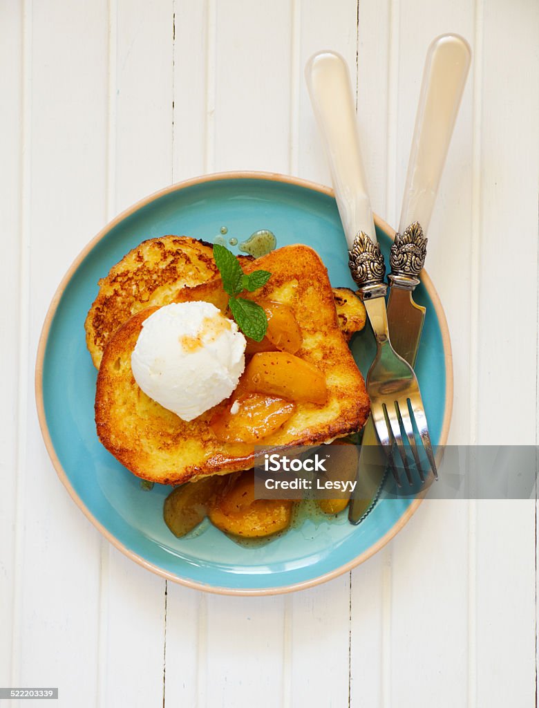 French toast with caramel apples for breakfast. Apple - Fruit Stock Photo