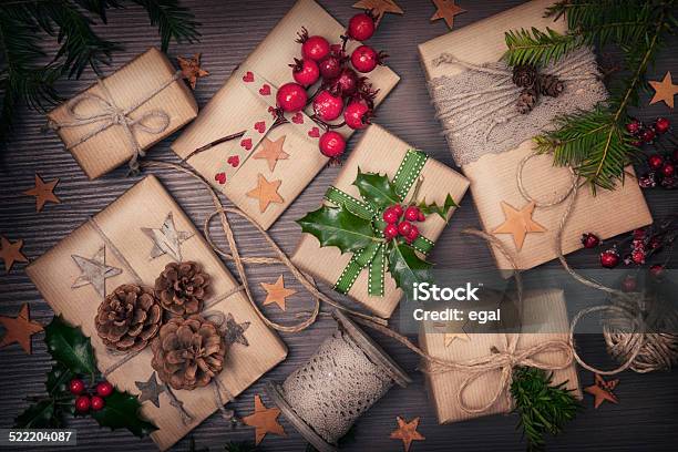 Christmas Vintage Present Stock Photo - Download Image Now - Brown, Christmas Present, Gift