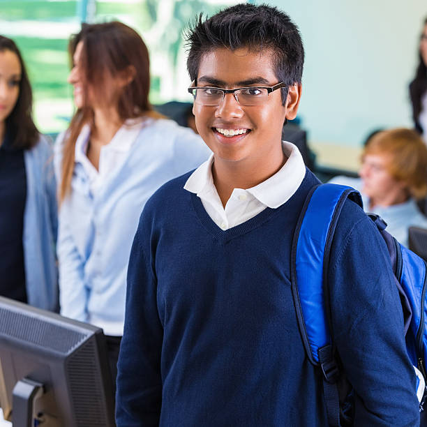 istock Young Indian student wearing uniform in private prep school 522204755