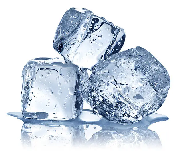 Three ice cubes on white background.