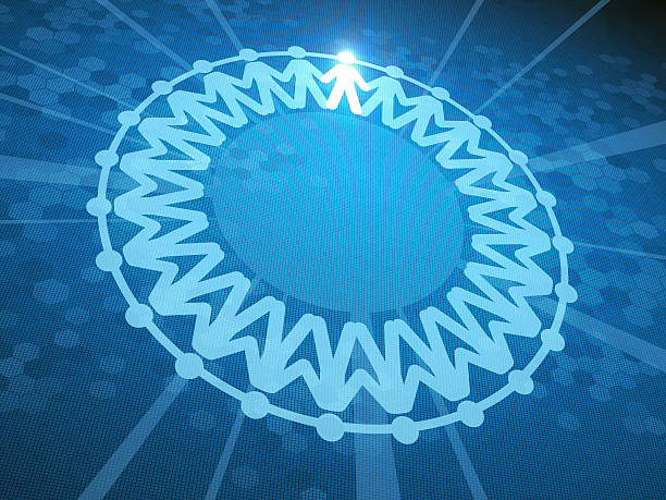 Abstract 3D illustration. Illustration on the theme of teamwork. People holding hands in a roundelay on a blue background