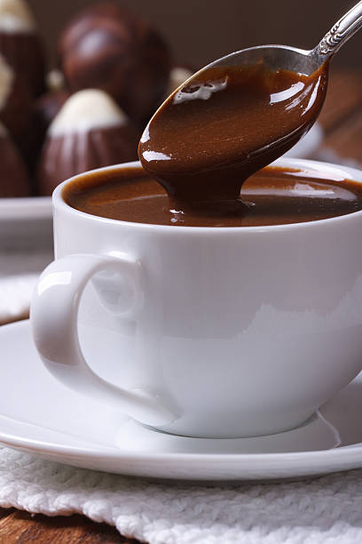 istock Chocolate dripping from spoon in a cup closeup 522205903