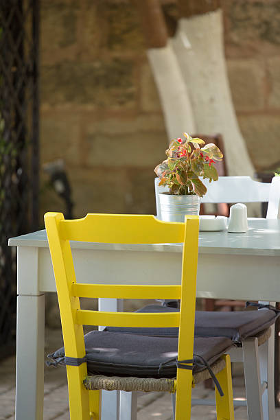 istock Close-up from a Yellow chair and white table. 522206187