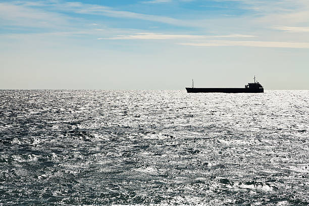 ship in Black sea in autumn evening